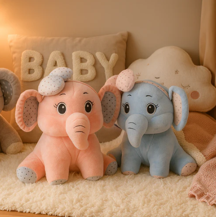 Bow Elephant Plush Toy Blue - Large