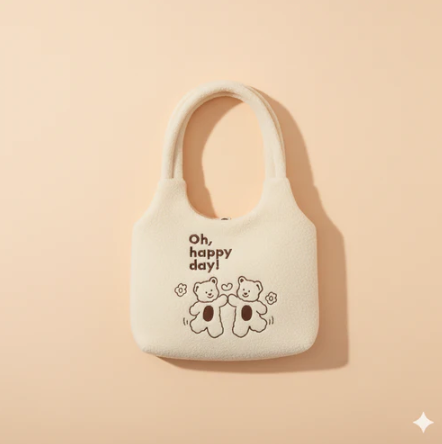 Happy Day White Furry Tote bag