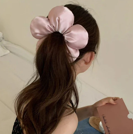 Puffy Flower Pink Scrunchie