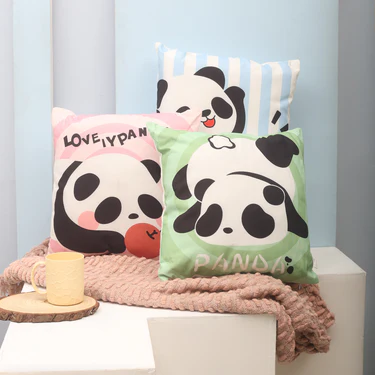Cute Naughty Panda Throw Pillow- Green/ Blue/ Pink